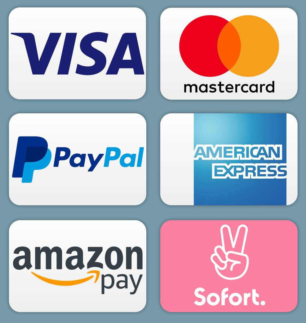 3D Druck Vorlagen alle akzeptierten Zahlungsarten Visa Mastercard PayPal American Express Amazon Pay Sofort