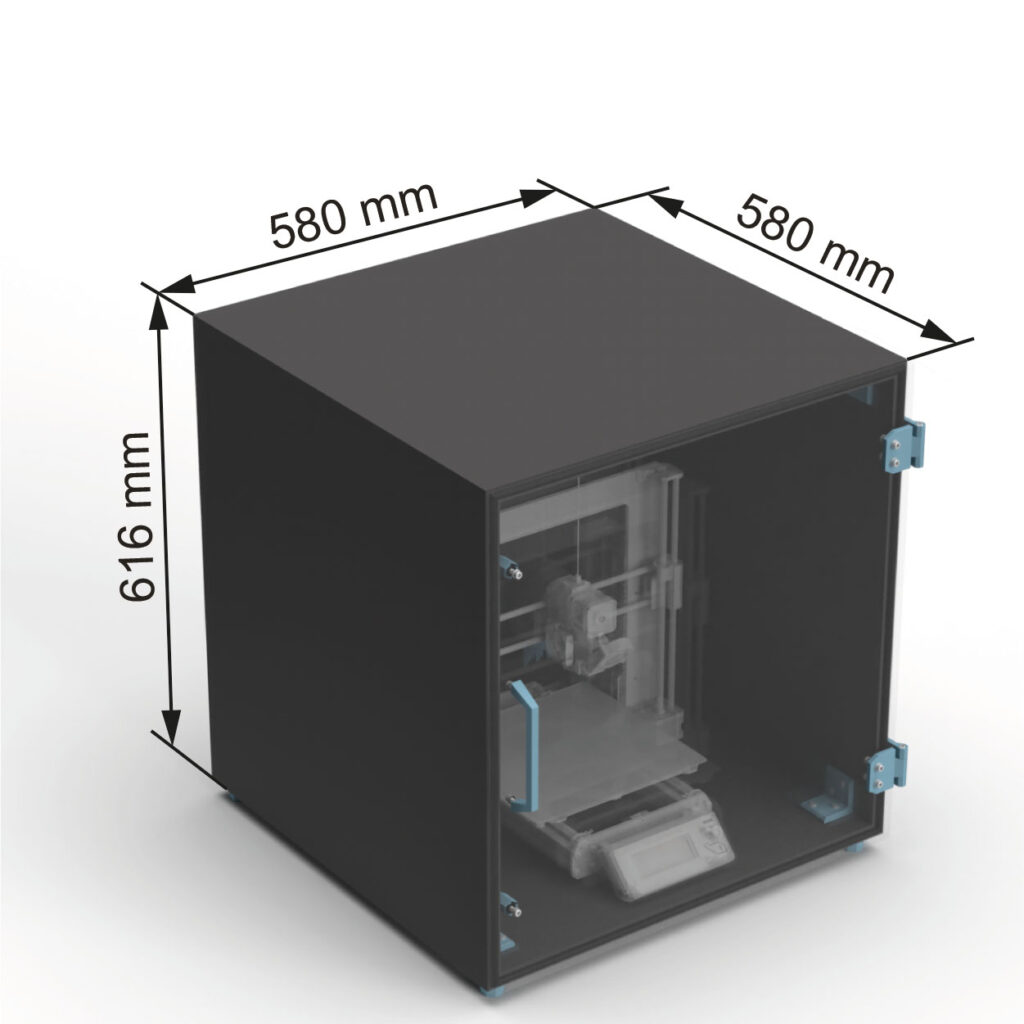 Dimensions of the 3D printer enclosure build and shown in this assembly instruction