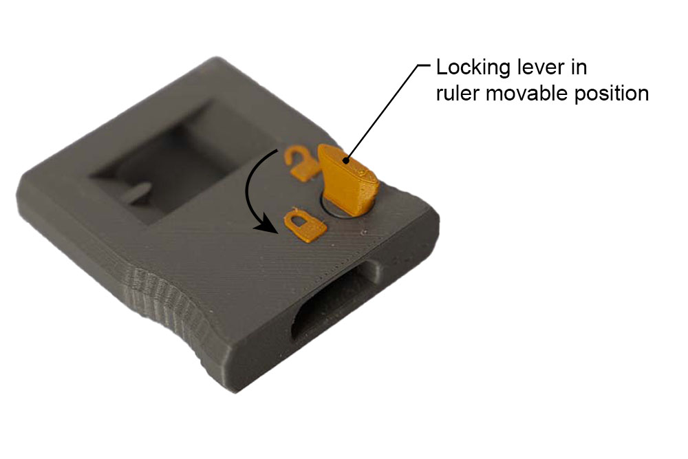 3D printed depth gauge locking mechanism in open position