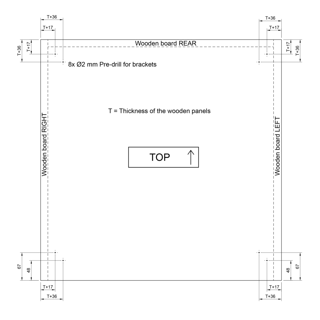 Technical drawing with drilling pattern of the top wooden panel