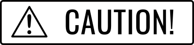 Sign with warning symbol and inscription Caution! in capital letters