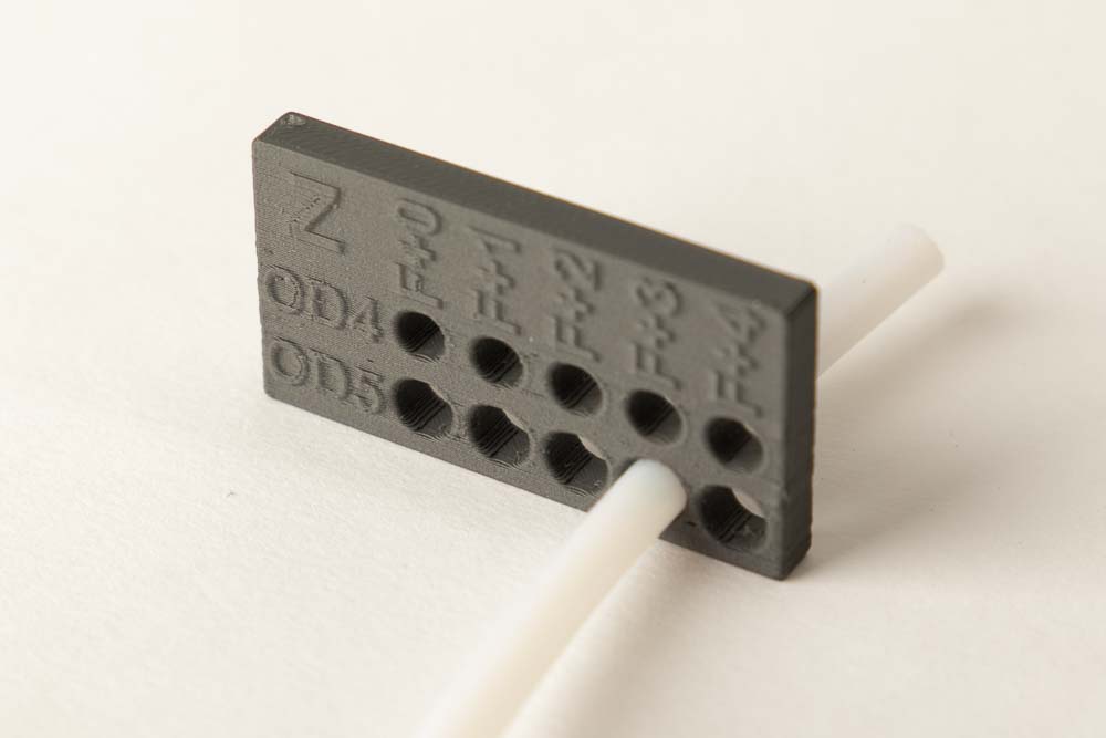 Bestimmter optimaler Lochdurchmesser für OD5 PTFE Schlauch am PrintFit Tester in Z Richtung