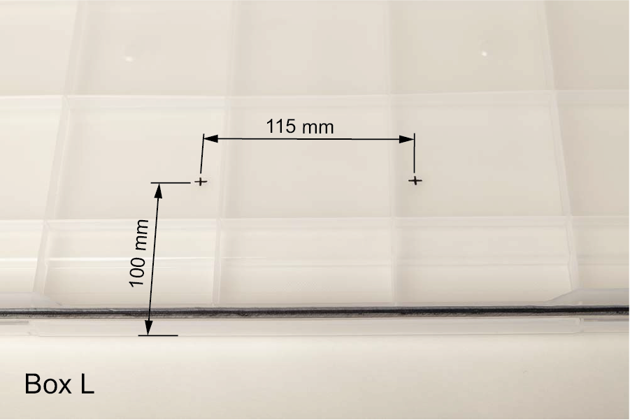 Bemaßung der Bohrungen für DIY 3D Druck Silica Gel Trockenmittel Box L auf Iris 50l Deckel
