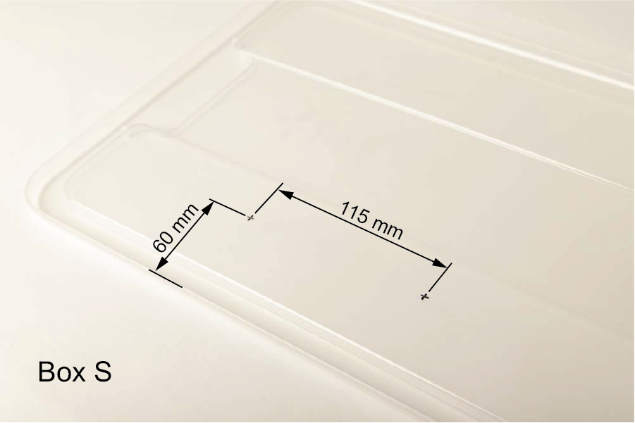 Bemaßung der Bohrungen für DIY 3D Druck Silica Gel Trockenmittel Box S auf Ikea Samla 22l Deckel