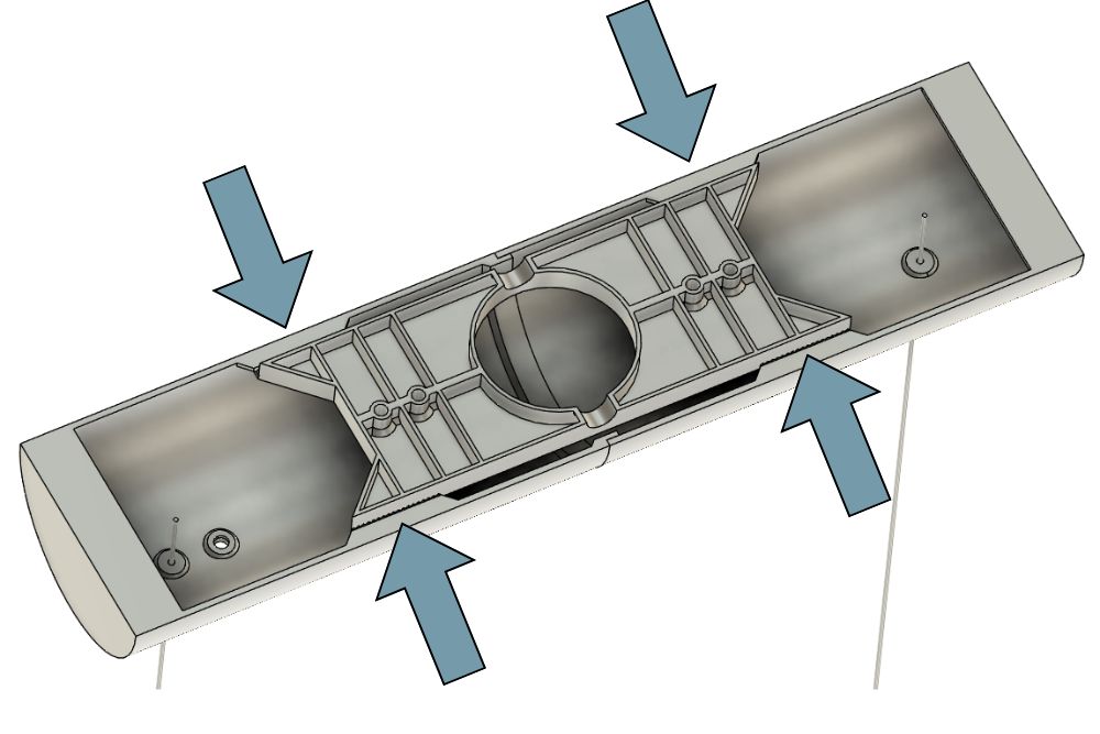 CAD illustration shows where the retaining claws hold the 3D printed pendant light in position