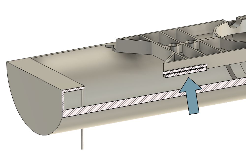 The CAD illustration shows the teeth that are incorporated into the retaining claws to prevent the 3D printed lamp from slipping.