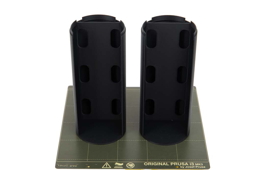 3D printed outer parts of the DIY LED pendant light on a print plate of a Prusa MK3s 3D printer