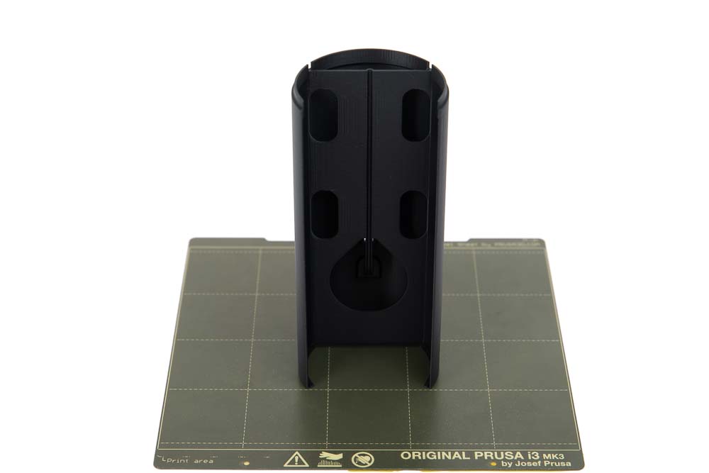 3D printed inner part 1 of the DIY LED pendant light on a print plate of a Prusa MK3s 3D printer