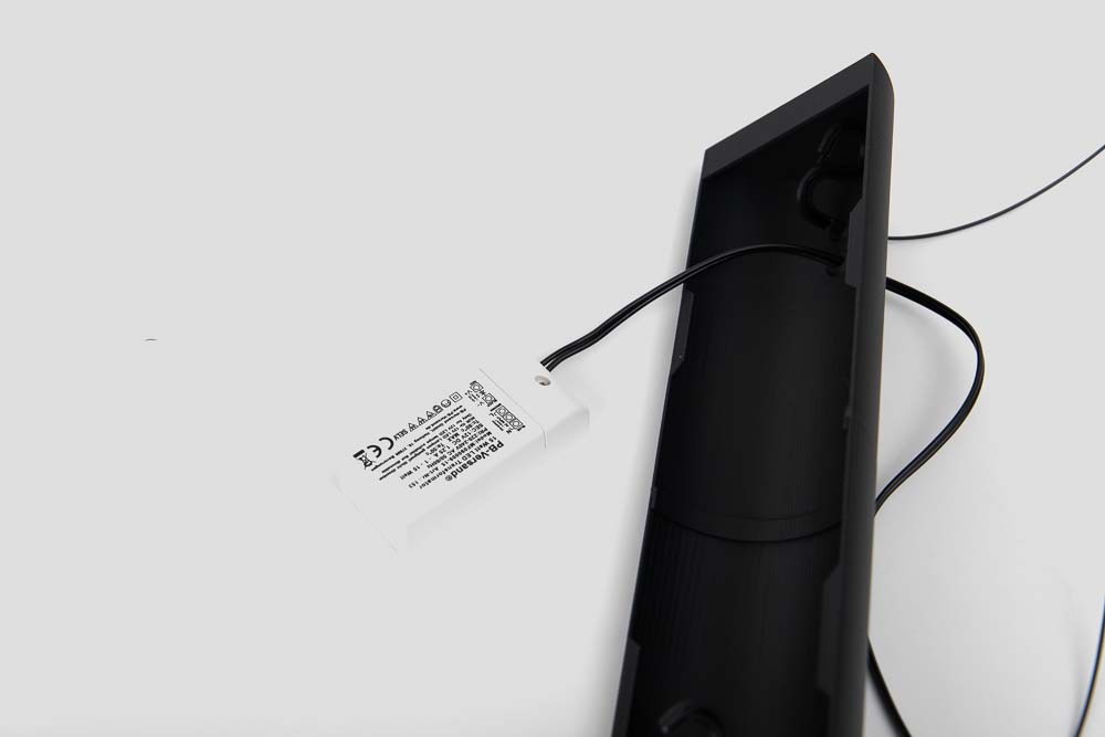 The power cable is connected to the 12V DC output of the LED driver or transformer.