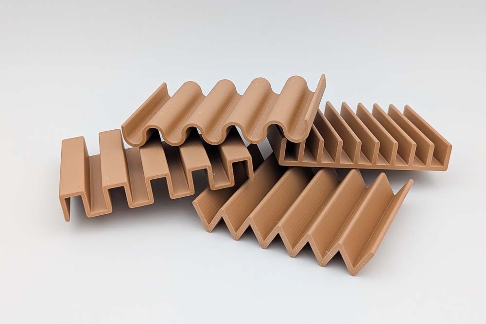 3D Druck Seifenschalen in Sandfarbenen Filament, 4 verschiedene Designs Rechteckig, Dreieck, Wellen und Rippen