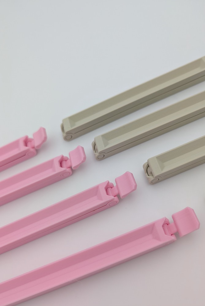 3D-gedruckte Verschlussclips in verschiedenen Farben und Größen
