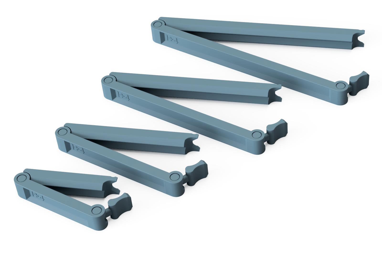 Rendering der Verschlussclips - dargestellt sind alle vier Größen der 3D druckbaren STL Dateien